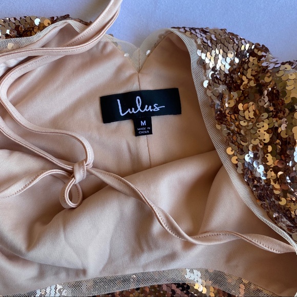Lulu's Rose Gold Sequin Crop Top Bell Sleeves - Picture 6 of 7